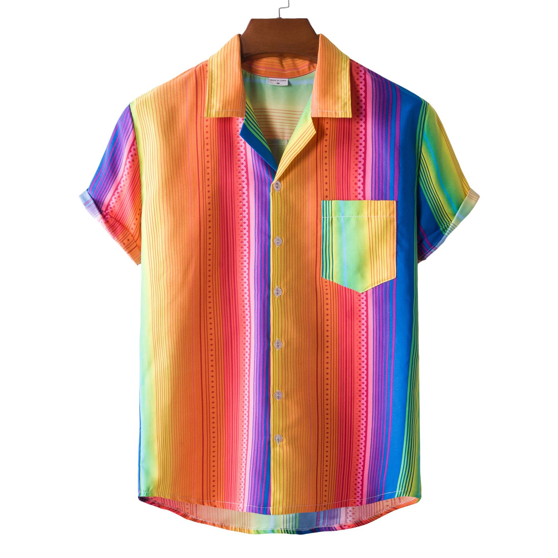 Suministro de comercio exterior transfronterizo 2021 Camisa de manga corta hawaiana estampada estilo étnico para hombres Camisa de manga corta para hombres