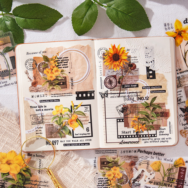 Veo por primera vez el lenguaje de las flores, las plantas, las flores, las pegatinas de flores, las pegatinas autoadhesivas, las cuentas a mano impermeables, las pegatinas de material de collage de patrones de flores diy