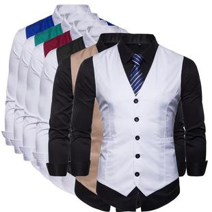 Foreign Trade 2025 New Men's Fashion Business Suit Vest European Size Trendy Pure Color Casual Single-Breasted Vest for Men