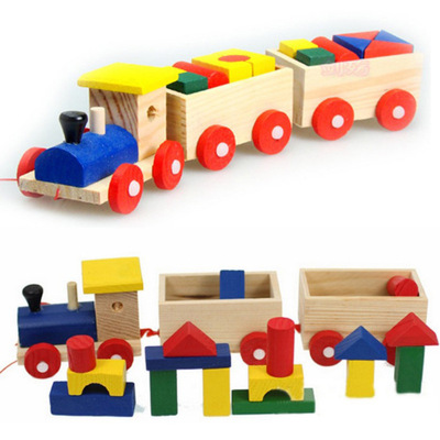 早教儿童益智玩具积木小火车积木地摊抖音同款木制玩具亚马逊批发|ms