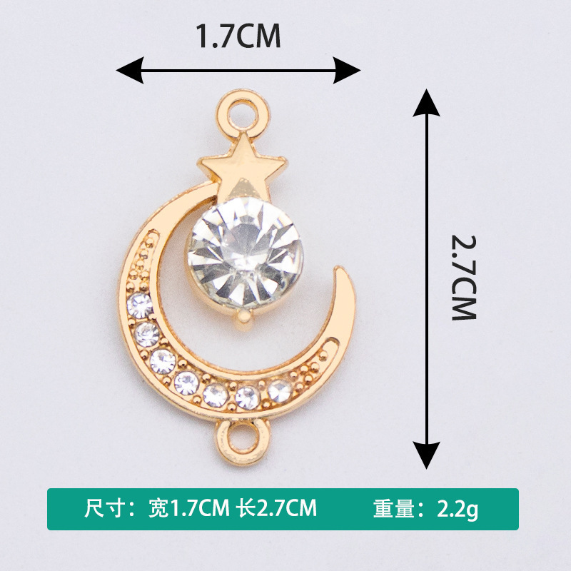 Luxury Rhinestone Star and Moon Double Hole Pendant Electroplated Alloy DIY Handmade Earrings Necklace Jewelry Accessories Wholesale Luxury Rhinestone Star and Moon Double Hole Pendant Electroplated Alloy DIY Handmade Earrings Necklace Jewelry Accessories Wholesale