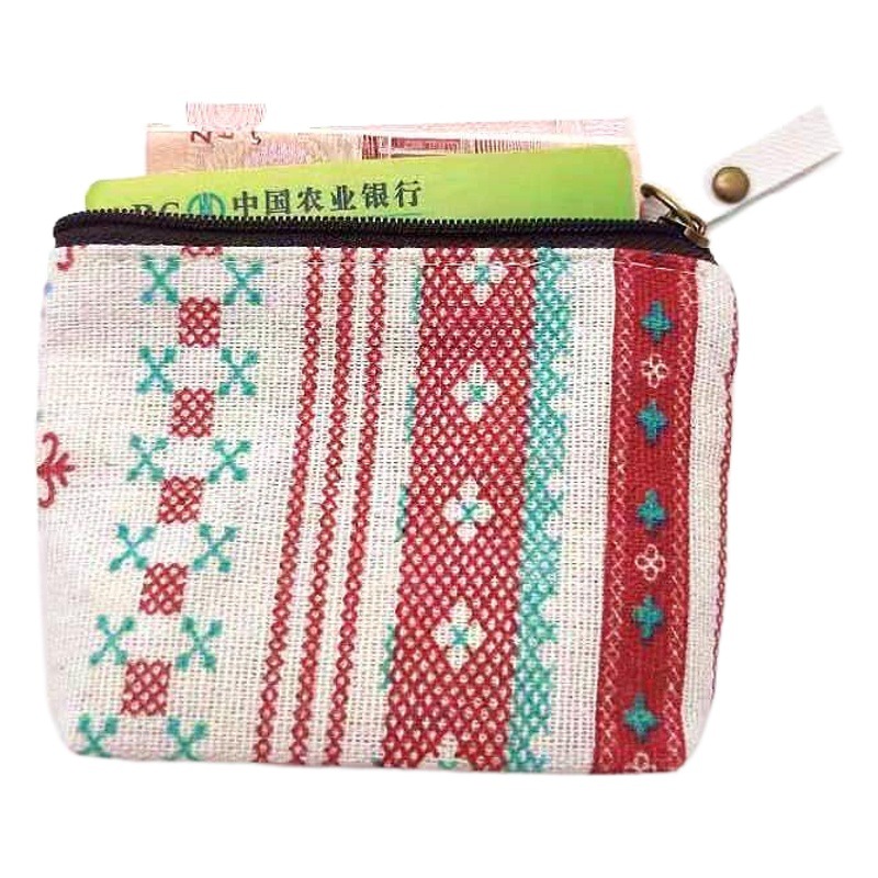 Cotton and Linen Coin Purse with Vertical Double Opening|Dust-Proof Storage Bag|Divided Makeup Bag