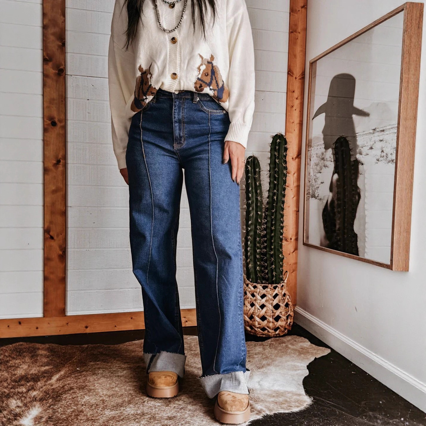 Jeans de Tiro Alto y Pierna Ancha para Mujer de Mezclilla de Algodón y Poliéster, Diseño Retro, Microelástico
