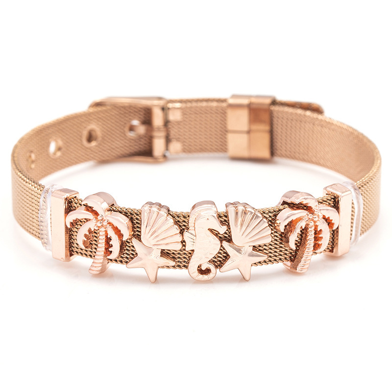 Stainless Steel Strap Material Marine Style Coconut Tree Starfish Hippocampus Stainless Steel Plating Watch Strap