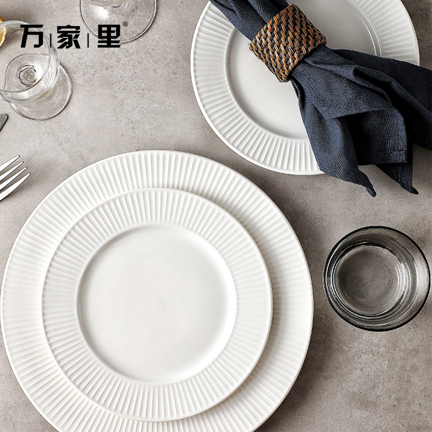 Juego de vajilla blanca de cerámica, tazones y platos con palillos