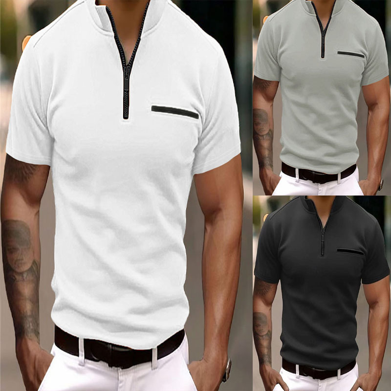2025 European and American Cross-Border Summer Quick-Selling Amazon Polo Shirt Zipper Pocket Casual Men's Sports Polo Shirt