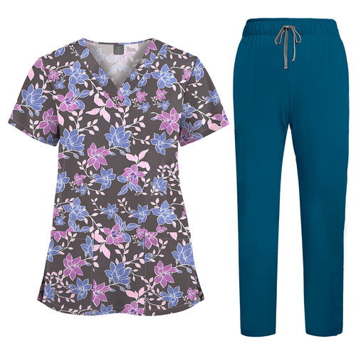 Hot-selling new products, printed hand clothes, solid color pants set, nurse clothes, doctor's hospital, clinic work clothes, two-piece set