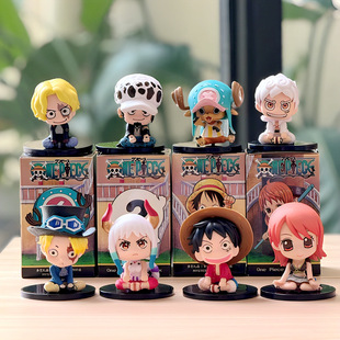 6 Q version sitting posture One Piece series figures Luffy Chopper Zoro anime character decorative ornaments boys gifts