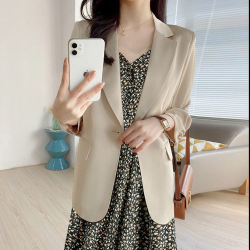XZ110-Thin suit Korean style elegant commuting slim elastic satin three-quarter sleeve suit sun protection shirt jacket for women