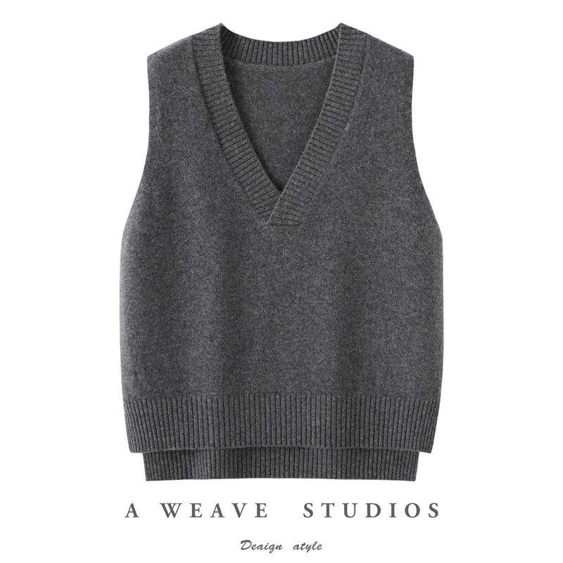 Spring, Autumn and Winter Ins Simple V Neck Retro Pure Wool Vest Knitted Women's Pullover Loose Slimming Look Sleeveless Vest Top
