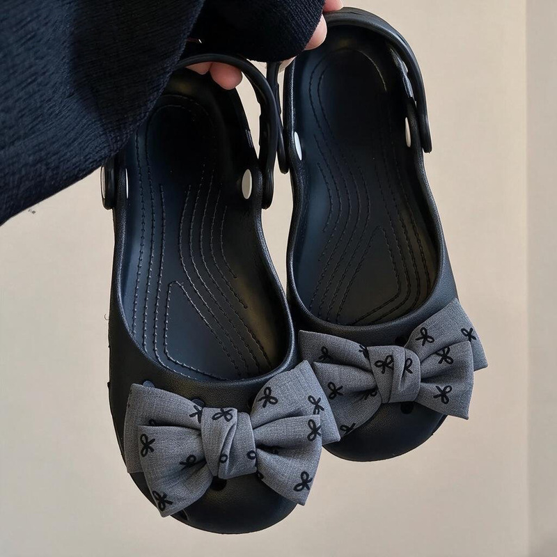Ballet perforated shoes for women, summer EVA, girly style with bow, comfortable and non-slip Mary Jane closed-toe slippers for women Ballet perforated shoes for women, summer EVA, girly style with bow, comfortable and non-slip Mary Jane closed-toe slippers for women