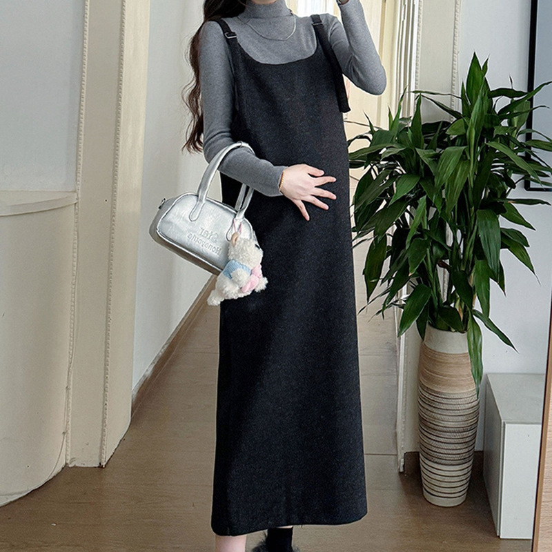 Maternity autumn and winter dress set 2026 new style petite French loose thickened woolen suspender dress two-piece set Maternity autumn and winter dress set 2026 new style petite French loose thickened woolen suspender dress two-piece set