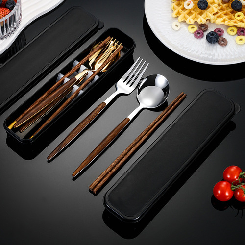 Stainless steel portable cutlery set of fork, spoon, and chopsticks - Portuguese set gift box, gift for students