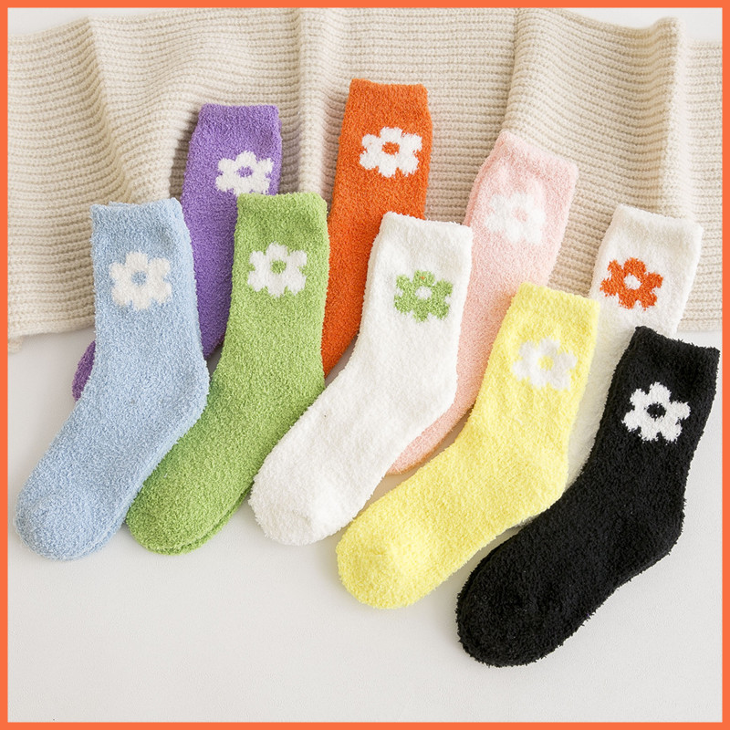 coral velvet demi-season warm knee socks flower-shaped