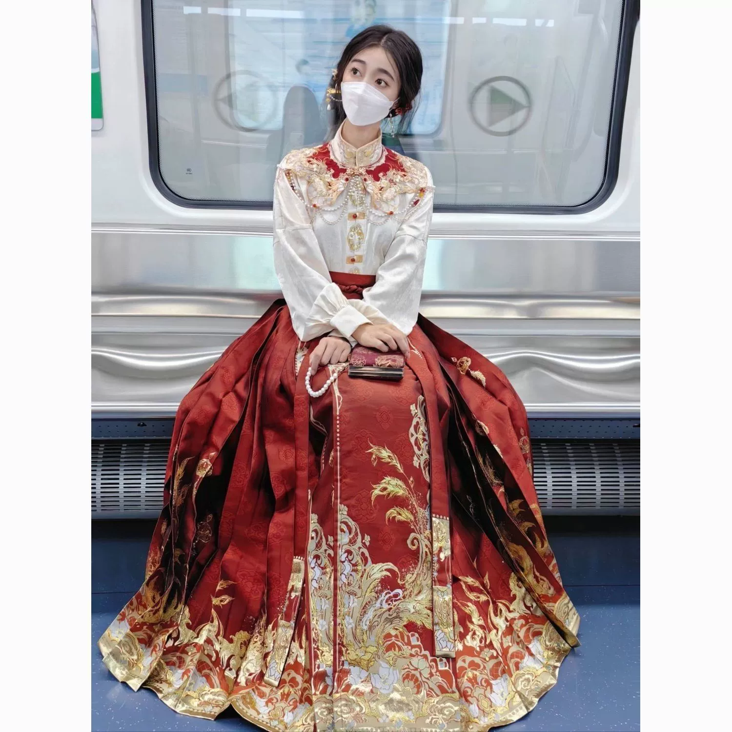 Новый китайский стиль Hanfu юбка с конским лицом тяжелая вышивка облачные плечи помолвка весной и летом