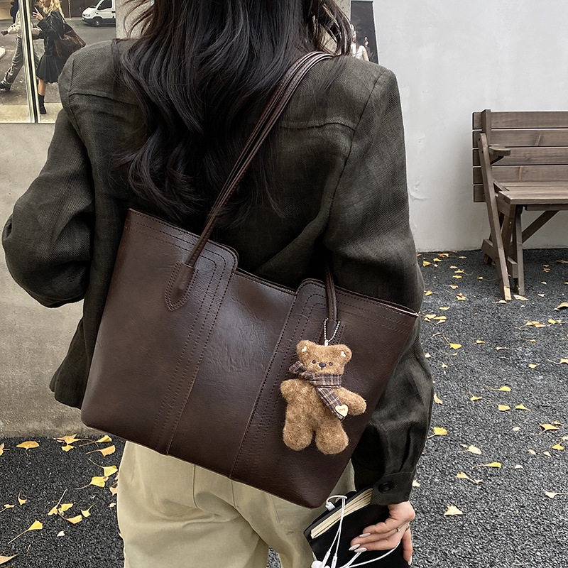 Túi tote nữ quai đeo vai và cầm tay cỡ lớn phong cách tối giản, chất liệu PU mềm — Gạo trắng không có mặt dây chuyền, Màu cà phê Không có mặt dây chuyền, Màu nâu không có mặt dây chuyền, Rượu vang đỏ không có mặt dây chuyền chi tiết 28
