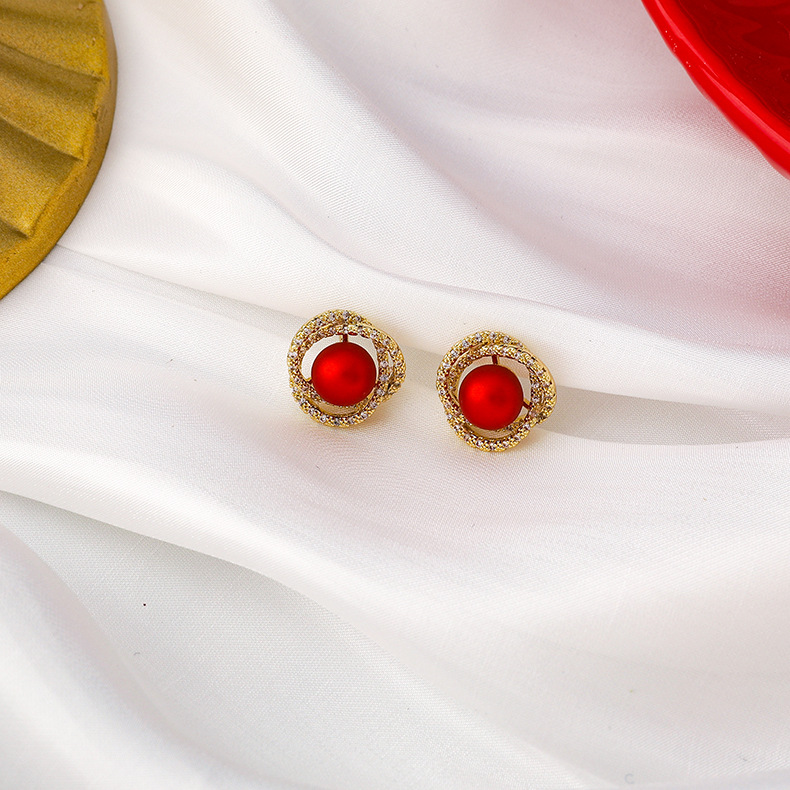 New Red Bead Petal Tassel Earrings display picture 18