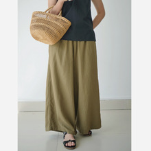 日本潮牌  棕绿色棉麻直筒阔腿八分裤