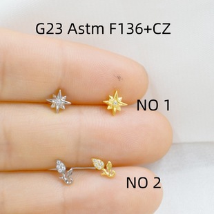 G23 Titanium Alloy Piercing Piercing Jewelry Zircon Five-pointed Star Flower Lip Nail Lip Ring Middle Nail Ear Nail Ear Bone