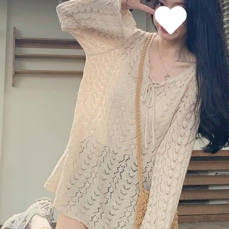 Crochet-Style French Hollow-Out Knit Top for Women, Spring and Autumn, Unique and Beautiful Floral Crochet Blouse, Thin and Stylish Crochet-Style French Hollow-Out Knit Top for Women, Spring and Autumn, Unique and Beautiful Floral Crochet Blouse, Thin and Stylish
