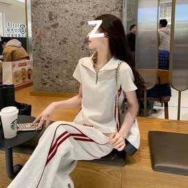 大码洋气短袖上衣阔腿裤休闲运动套装夏季时尚修身显瘦T恤两件套