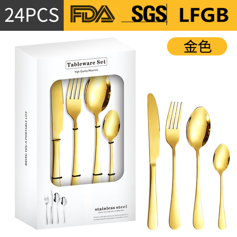Productos transfronterizos 1010 Caja de ventana de cuatro piezas principales Juego de cuchillos, tenedores y cucharas de comida occidental Juego de vajillas de acero inoxidable Juego de 16/24 piezas