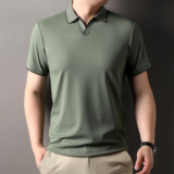 Однотонная дышащая шелковая футболка polo для отдыха, короткий рукав, высокий воротник