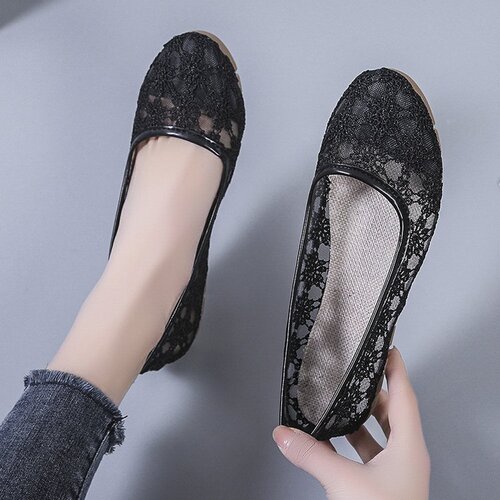 Women's Spring Summer Korean Style Mesh Round Toe Flat Mouth Mother's Shoes with Doudou Soles