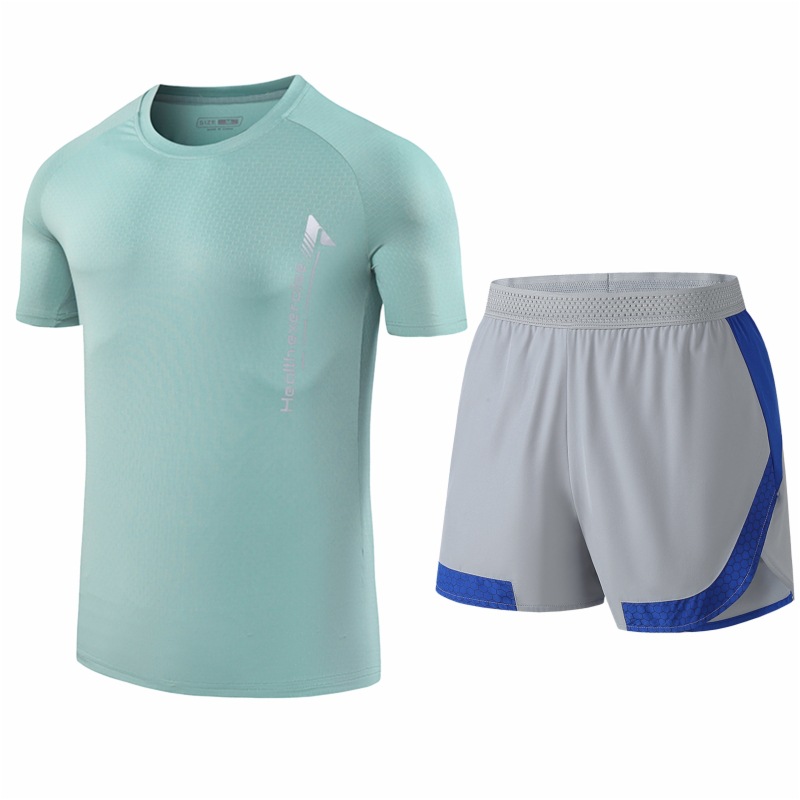 Traje deportivo de seda de hielo para hombres secado rápido transpirable verano delgado para correr manga corta para hombres suelta moda de tamaño grande