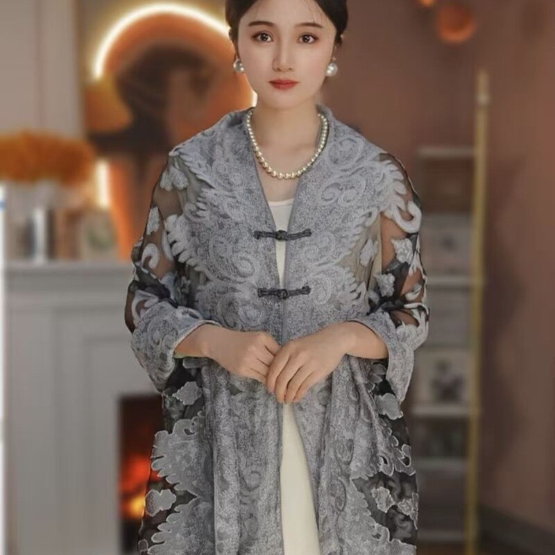 新款手工剪花夏季薄款防晒盘扣披肩女民族风中式披肩|undefined