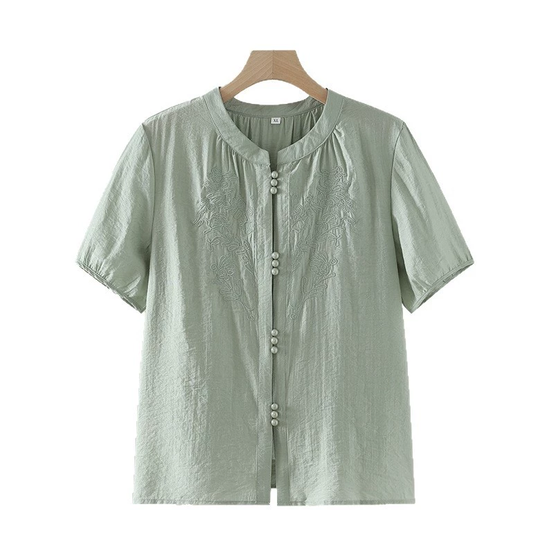 Новая рубашка с короткими рукавами для мамы, рубашка большого размера из хлопка и льна, вышитая женская летняя рубашка для женщин среднего и пожилого возраста, подарок на фестиваль лодок-драконов