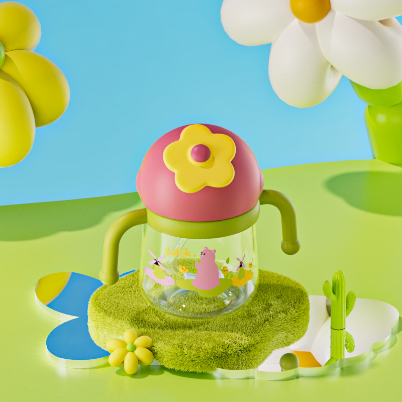 Toukie taza para beber para bebés tritan taza para niños a prueba de fugas y caídas para bebés taza de paja de jardín de infantes en stock