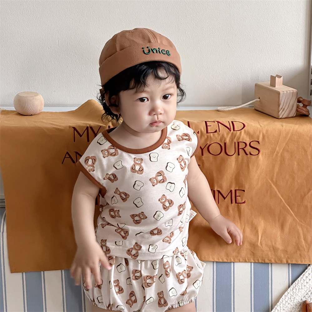 Traje de pantalones cortos de chaleco para niños de verano para niños de estilo coreano 1-3 años