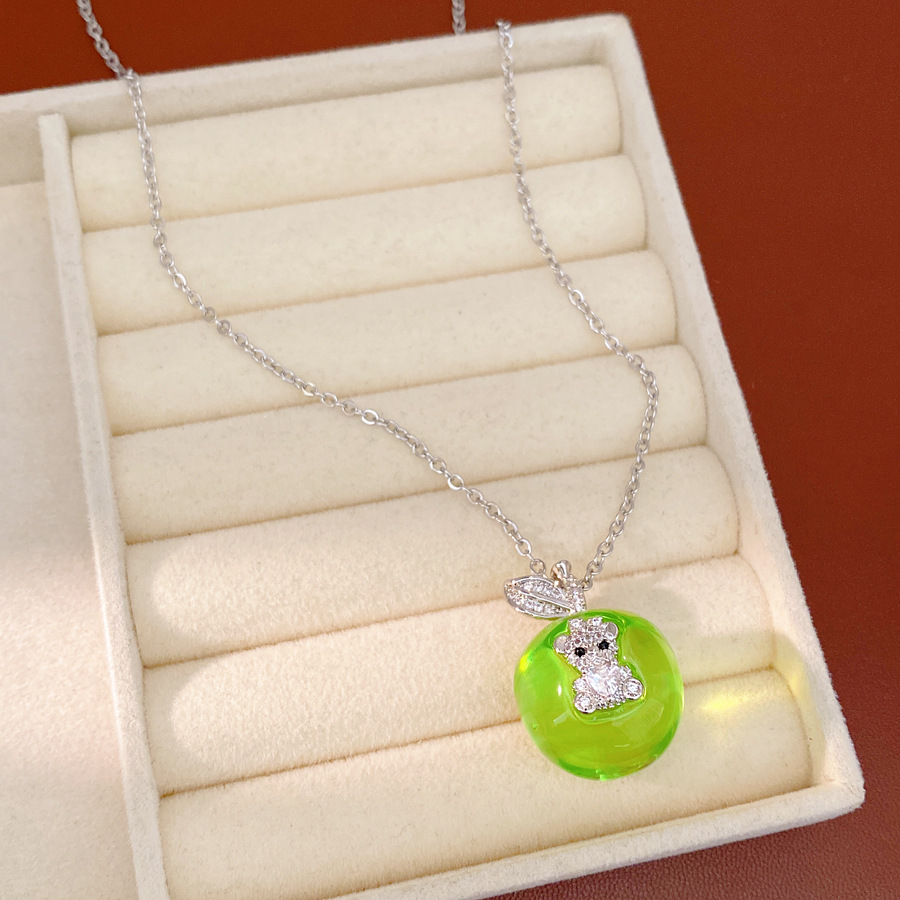 Resina cruzada de piedra iris collar de manzana ligero lujo nicho cadena de clavícula fresca y dulce conjunto de joyería