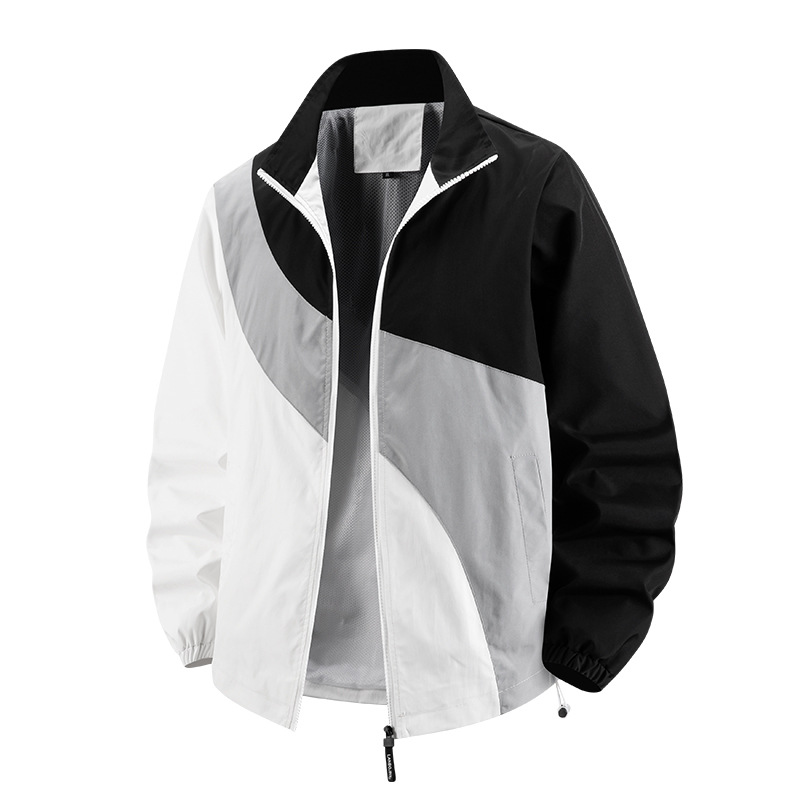 Outdoor Stand Collar Color-Block Jacket Sun Protection Clothing for Men UPF50+ Cool and Breathable Sun Protection Apparel for Spring and Autumn with a Unique Style