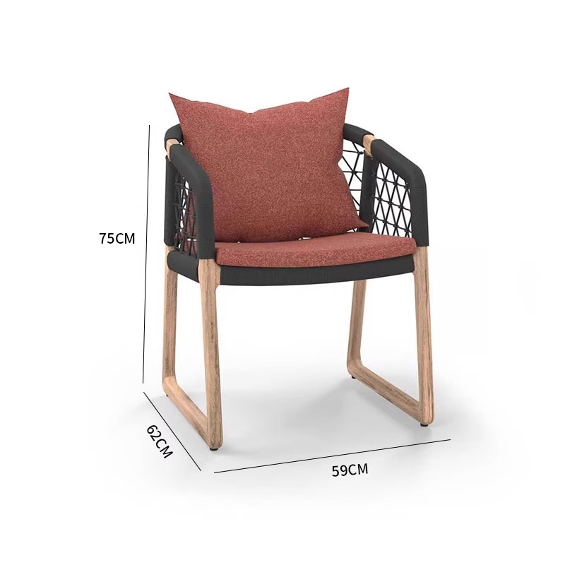 Sofá nórdico de teca al aire libre combinación de villa balcón al aire libre silla de caña ocio jardín al aire libre cuerda tejida muebles de madera maciza