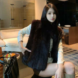 实拍韩版时髦叠穿芬兰仿蓝狐背毛立领竖排皮草马甲短款丨济州雪境