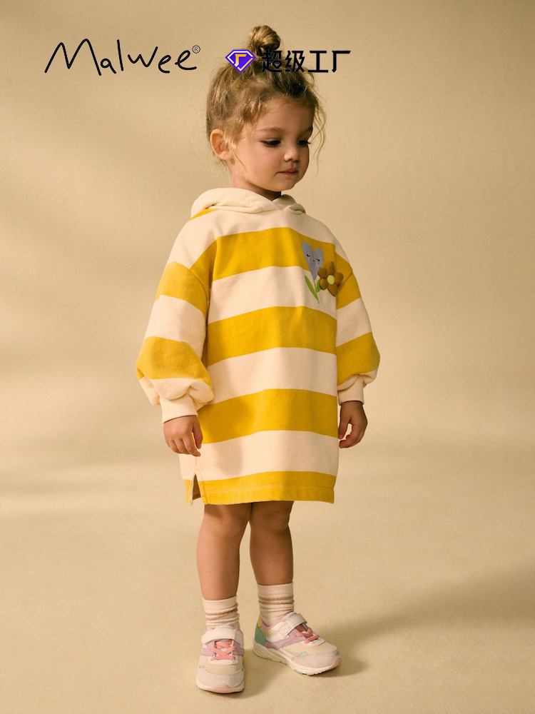 Cross-border malwee niñas suéter vestido otoño-invierno nuevo vestido con capuz a rayas vestido de princesa para niños de mediana edad europeos