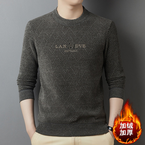 Cross-border men's turtleneck snow fox fur sweater autumn winter long sleeve half high collar thick warm plain knit base shirt for men