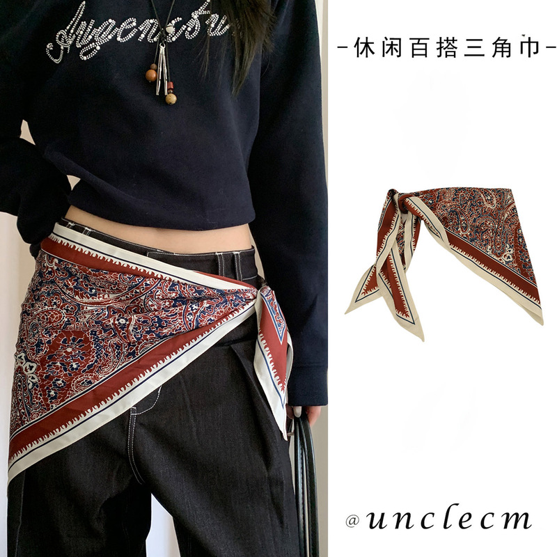 复古高级感民族风印花屁帘女小众叠戴配裙子牛仔裤三角丝巾配饰潮|undefined