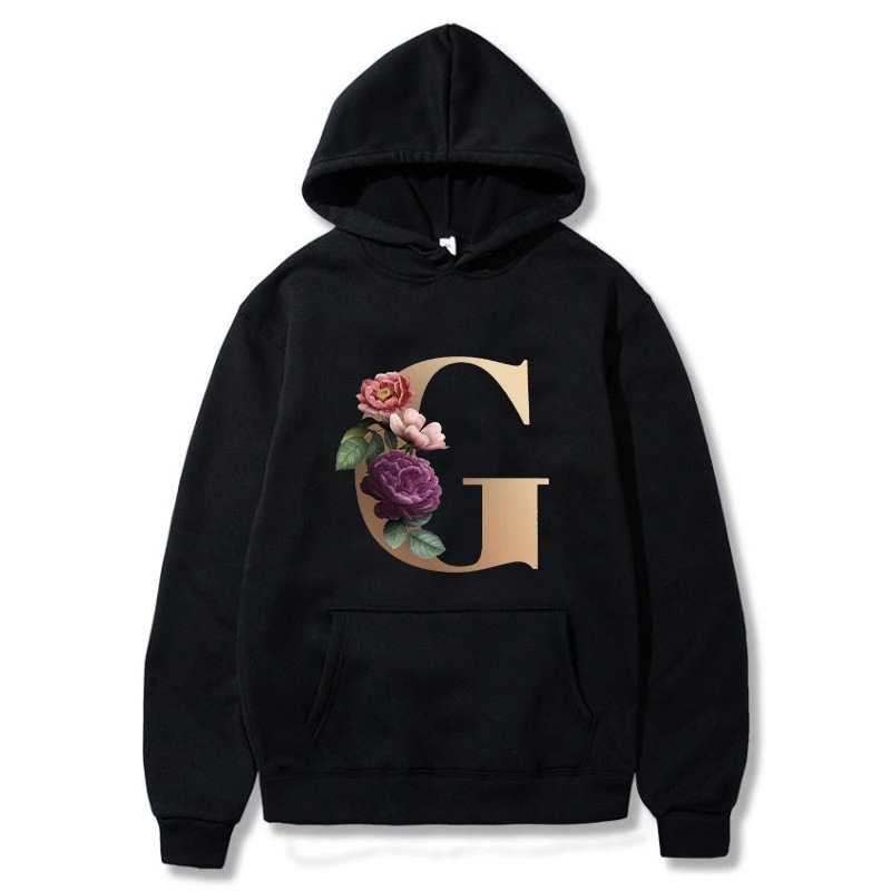 A B C D E Sudadera con capucha de mujer con estampado de letras en inglés