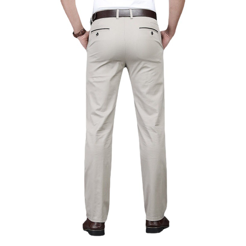 Pantalones casuales elásticos para hombres de mediana edad, pantalones rectos holgados para hombre, pantalones transpirables y suaves para las cuatro estaciones, pantalones de negocios formales para hombre.
