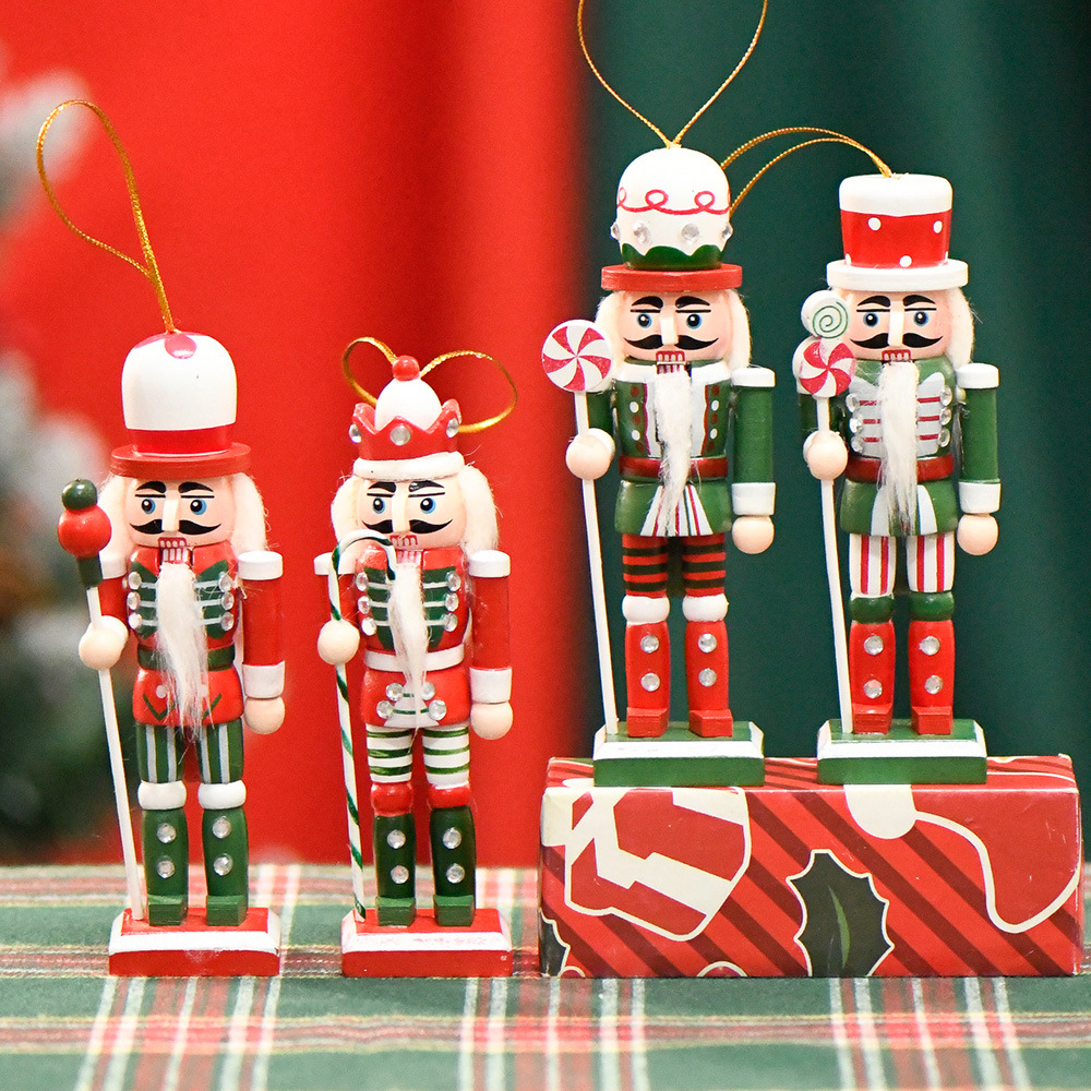 Muñecas de madera transfronteriza cascanueces 13CM en stock cuatro colores caramelo decoración de colgantes de Navidad
