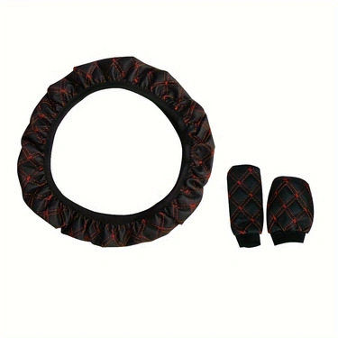 Cross-Border Foreign Trade Specializes in Quilted Embroidered Three-Piece Sets of Car Steering Wheel Covers, Handbrake Covers, and Gear Lever Covers for Amazon, Temu, and Shopee