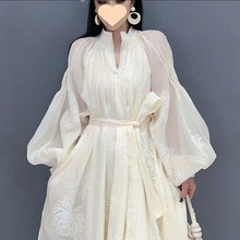 2024新款春夏季女装时尚韩版外穿重工刺绣法式仙女大码连衣裙潮