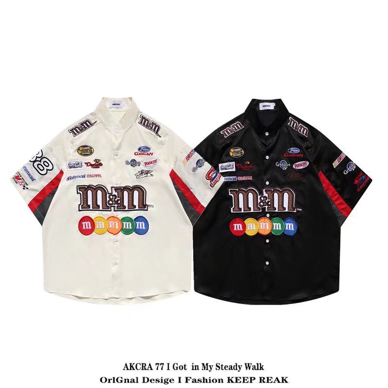 Camiseta de manga corta bordada con elementos de ropa de carreras retro de la calle de verano