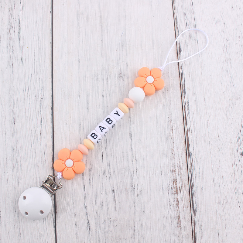Nuevo bebé suministros dibujos animados colorido flor mordedor calmante bebé DIY hecho a mano con cuentas pezón anti-gota cadena