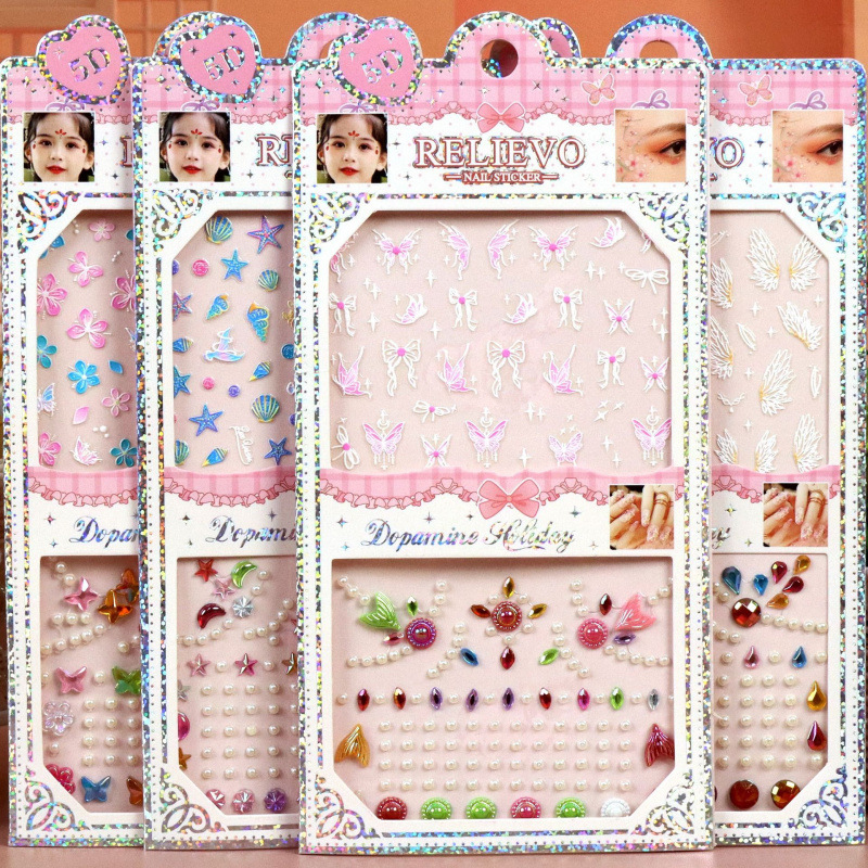 Eyebrow Stickers Waterproof Children's Festival Performance Hanfu Ancient Style Plum Blossom Flower Stickers Acrylic Diamond Forehead Stickers Nail Stickers
