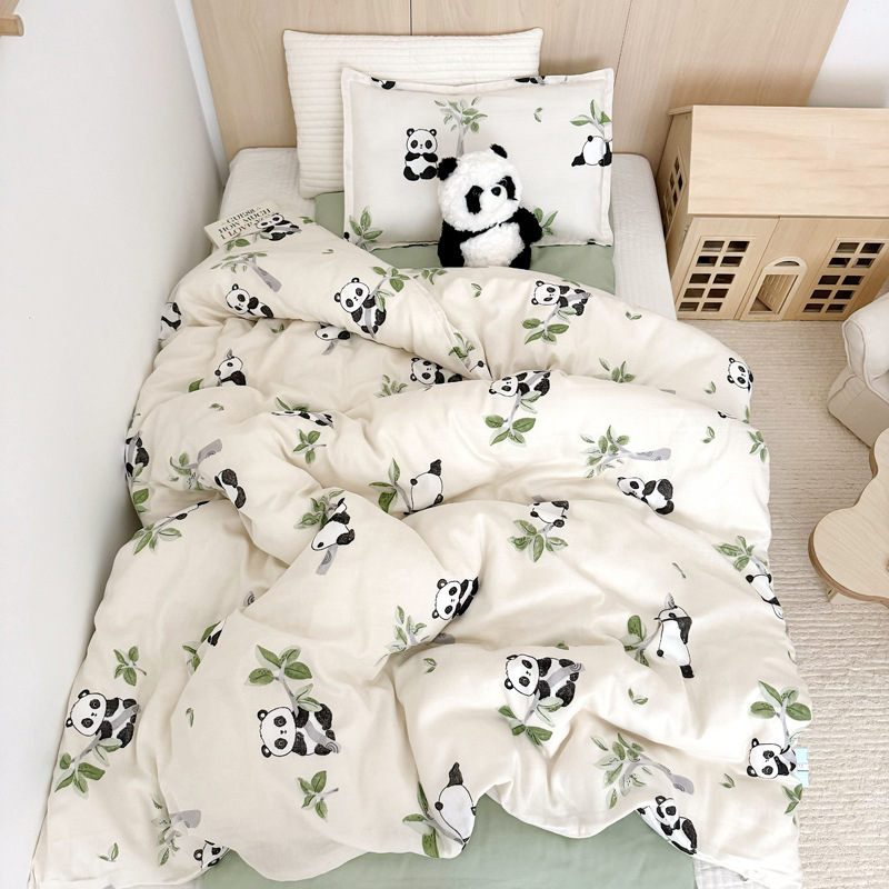 Kindergarten Set Cartoon Pure Cotton Aerobic Double-Layer Gauze Three-Piece Set All-Cotton Gauze Children's Multi-Piece Set