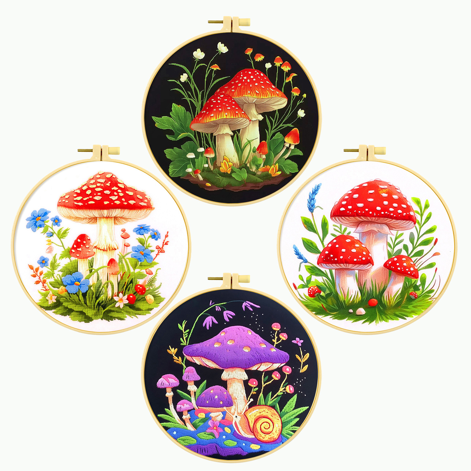 ✅ Transfronterizo inglés diy bordado primavera hongos agua papel de material de bordado manual paquete de bordado adhesivo auxiliar